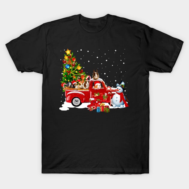 Red Truck Merry Christmas Tree Guines Dog Christmas T-Shirt T-Shirt by kimmygoderteart